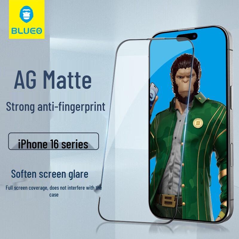 Мистер. Синее матовое закаленное стекло с антибликовым покрытием для iPhone 16